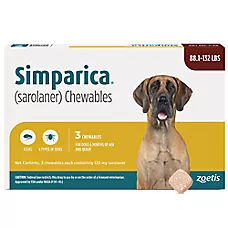Simparica (sarolaner) Chewables for Dogs, 88.1-132 lbs (Brown), 3 or 6 Month Supply