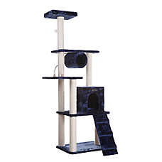 Armarkat 71-in Faux Fur Real Wood Kitty Cat Playhouse Cat Tree, Navy Blue