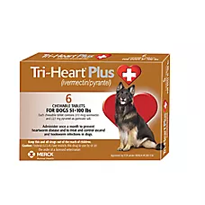 Tri-Heart Plus Chewable Tablets for Dogs 51-100 lbs Brown, 6 Chewable Tablets (6 month supply)