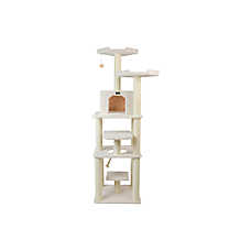 Armarkat 78-in Faux Fleece with Rope Swing & Playhouse Real Wood Cat Tree, Ivory