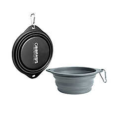 GOOPAWS 2 Pack Collapsible Silicone Dog Bowls, Non-Skid Travel Pet Bowls, Black & Grey