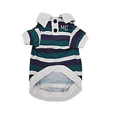 Max's Closet Designer Stripes Polo Navy Green Dog Shirt